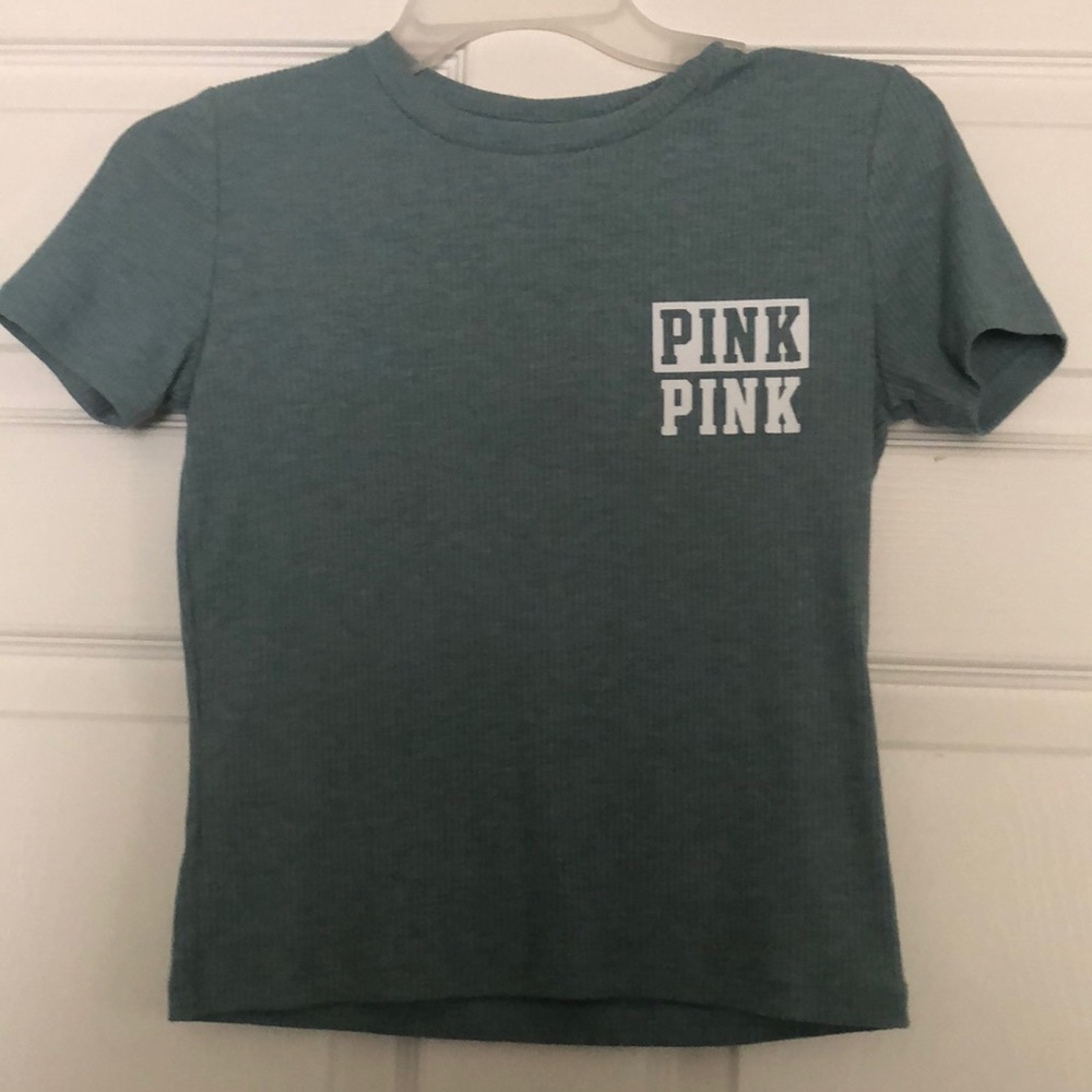 Light blue tight PINK crop top